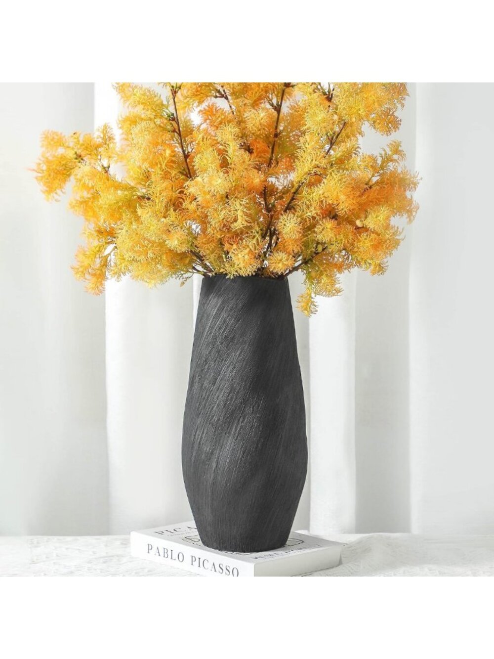 14" Tall Black Ceramic Modern Flower Vase - Stylish Home Decor Accent Piece